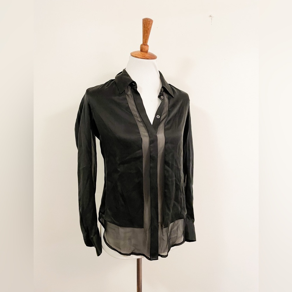 Equipment black 100% silk blouse size XS sheer panel women’s
